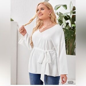 Shein White Blouse with Tie Waist